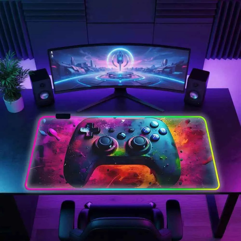 Grand tapis de souris RGB manette explosive