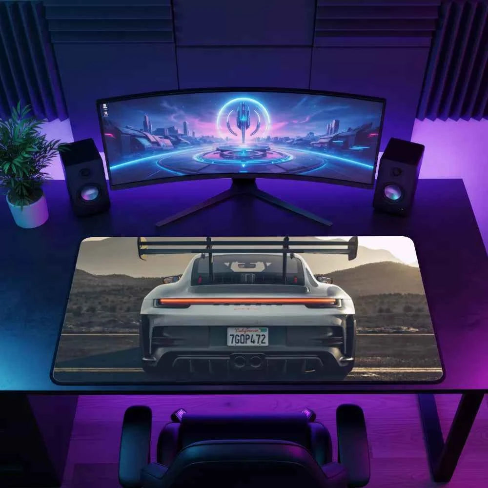 Grand tapis de souris voiture Porsche grise