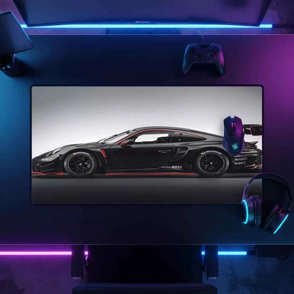 Grand tapis de souris voiture Porsche noir