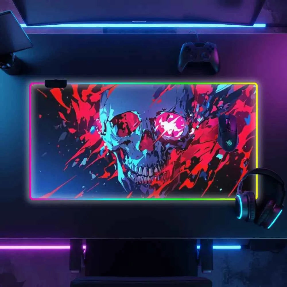 Tapi de souri gamer lumineux crane rouge