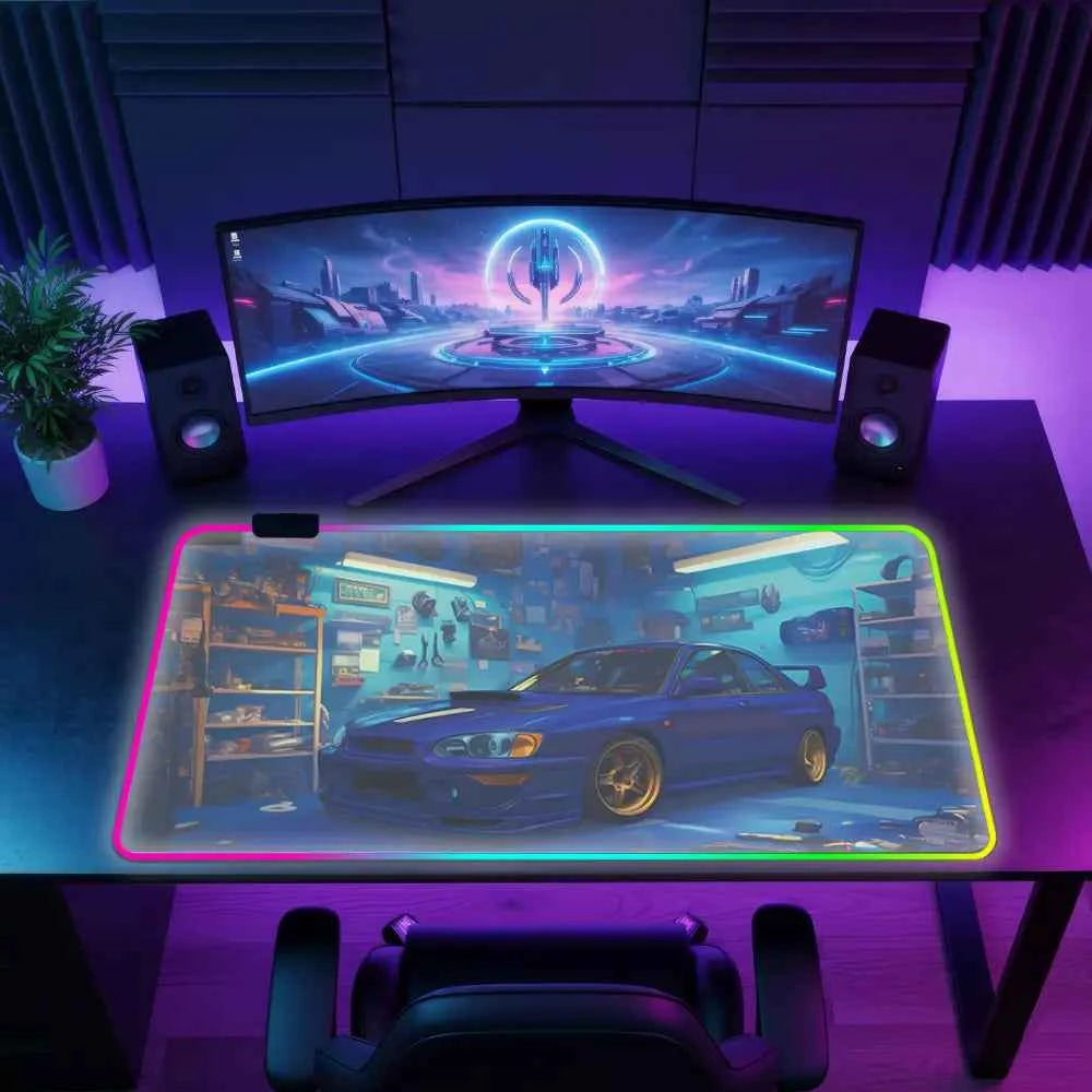 Tapi de souri xxl neon voiture bleu garage