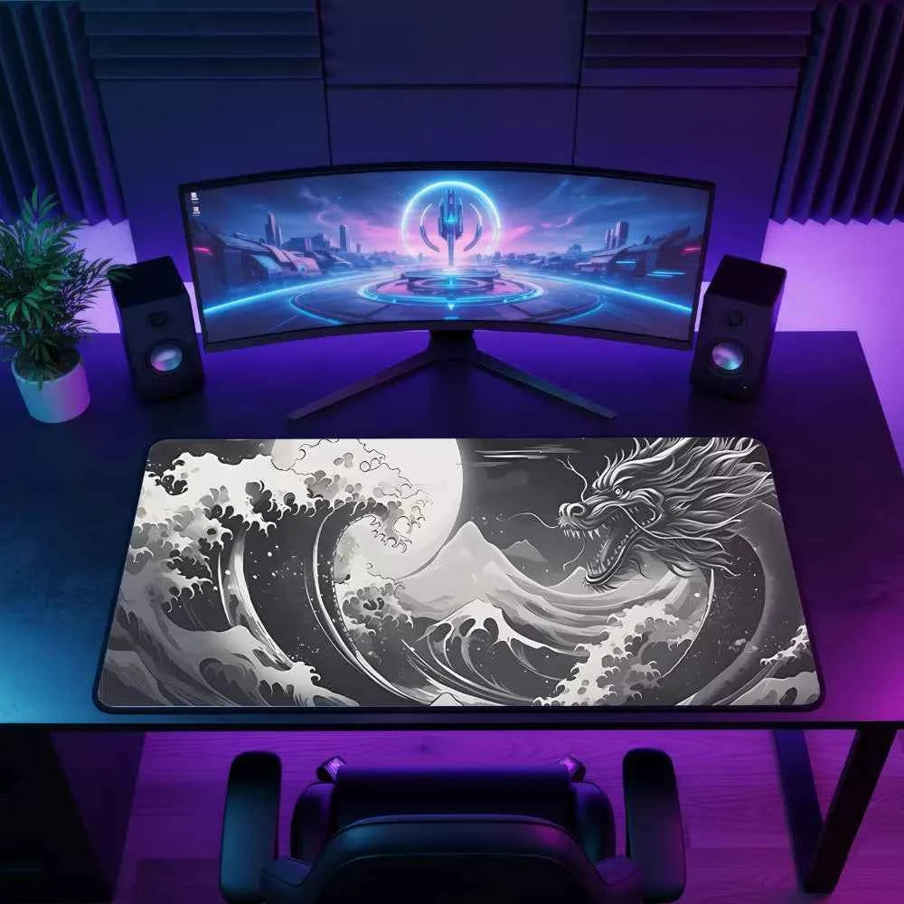 Tapis de souris XXL Japon Dragon noir