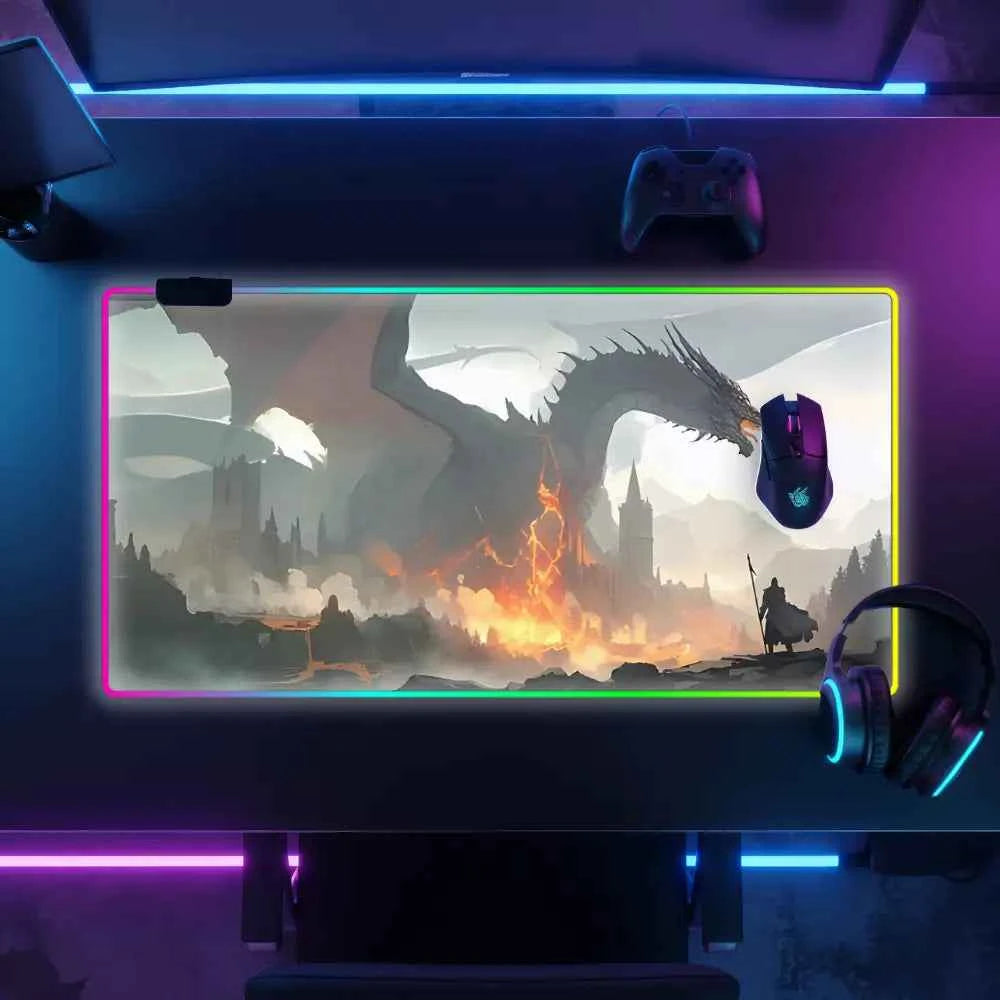 Tapis de souris gamer lumineux dragon medieval