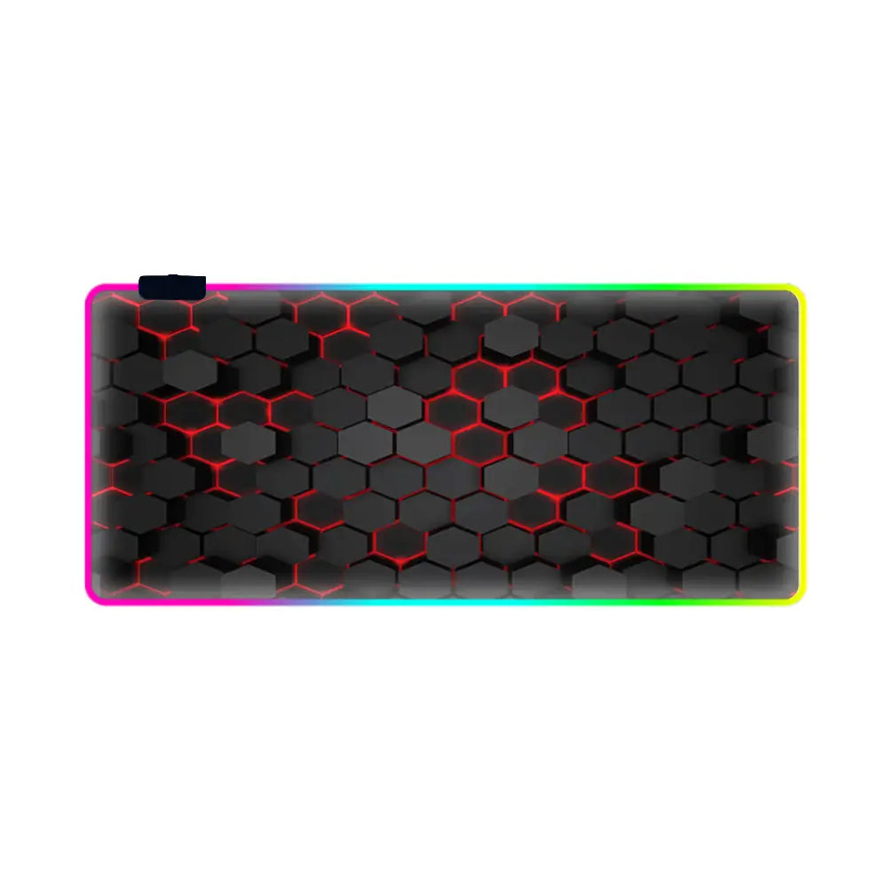 tapis de souris gamer lumineux hexagone rouge forme