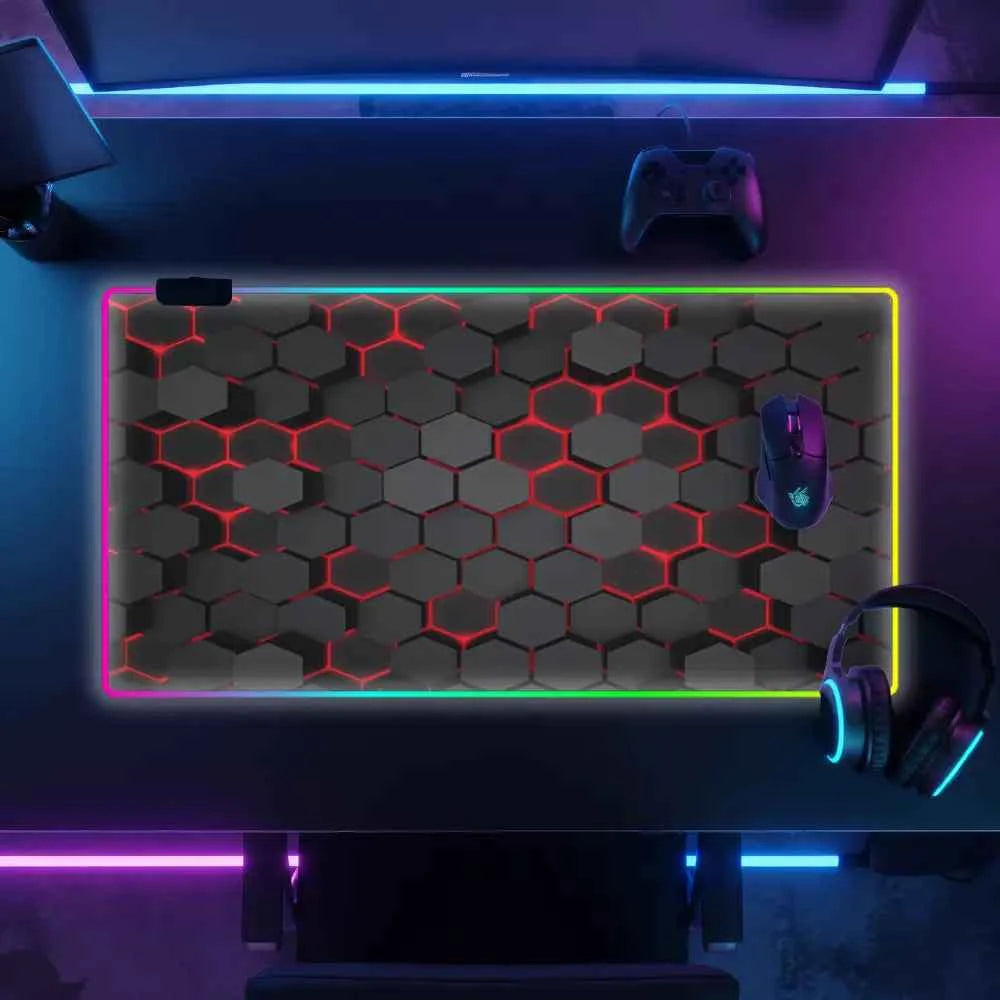 Tapis de souris gamer neon hexagone rouge forme