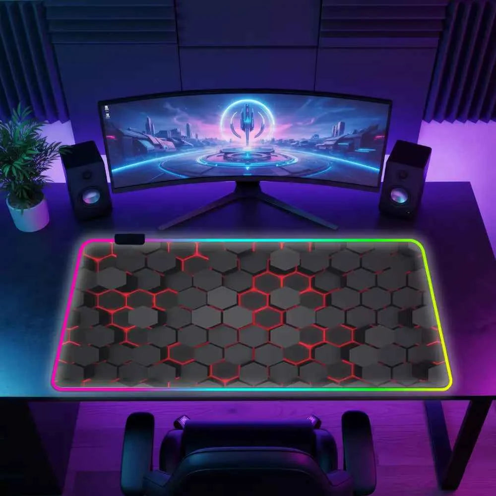 Tapis de souris gamer rgb hexagone rouge forme