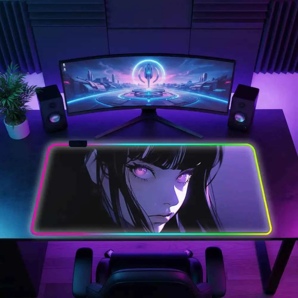 Tapis de souris led femme anime au regard violet
