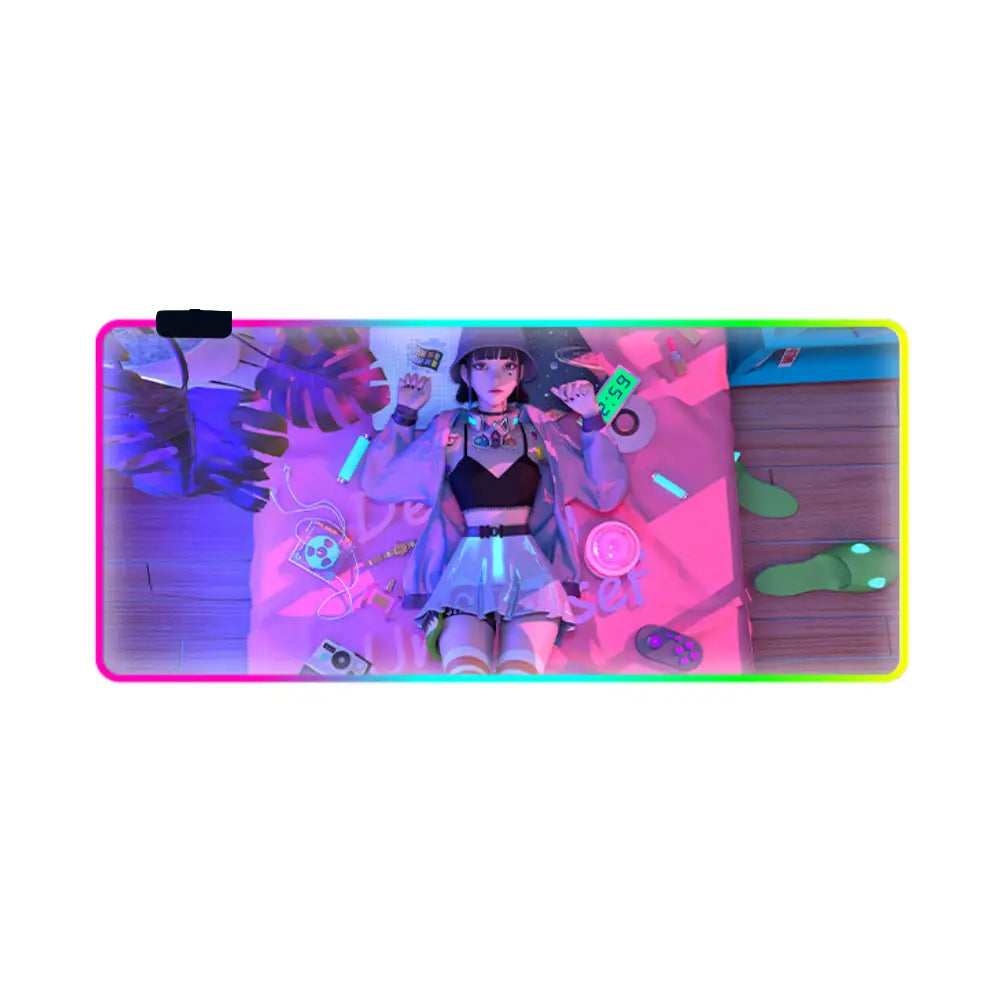 Tapis de souris led fille cyberpunk rose