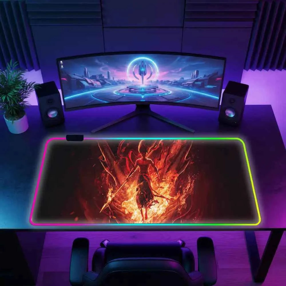 Tapis de souris led ne zha 2 enflamme