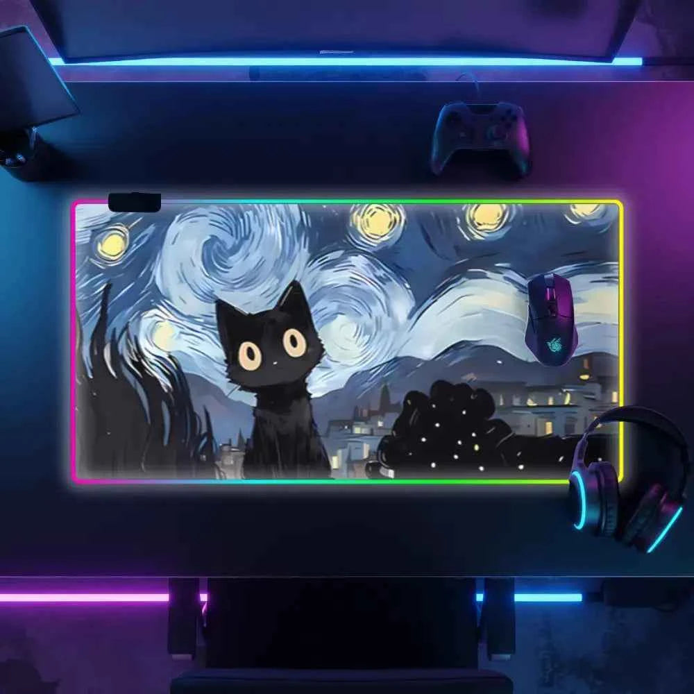 Tapis de souris led rgb chat van gogh