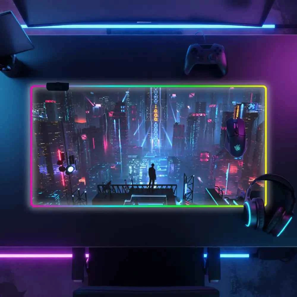 Tapis de souris led ville futuriste