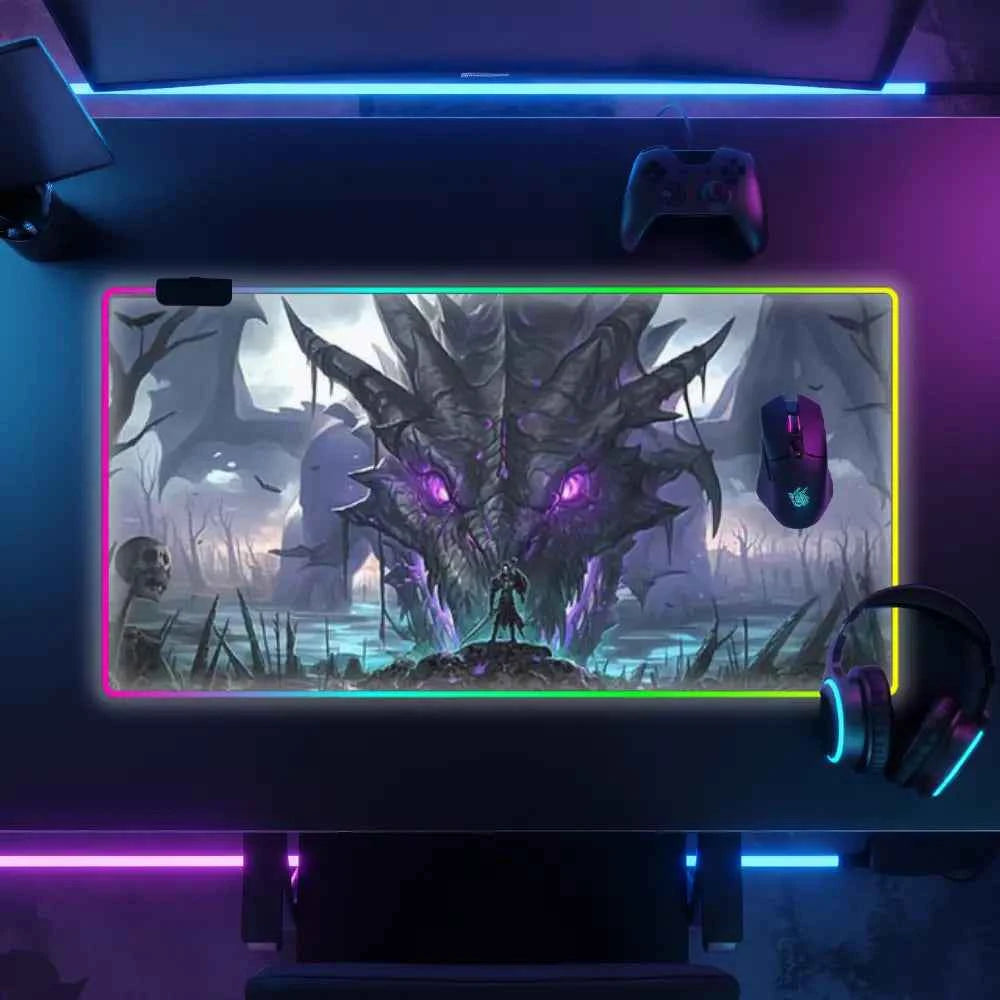 Tapis de souris lumineux dragon legendaire violet