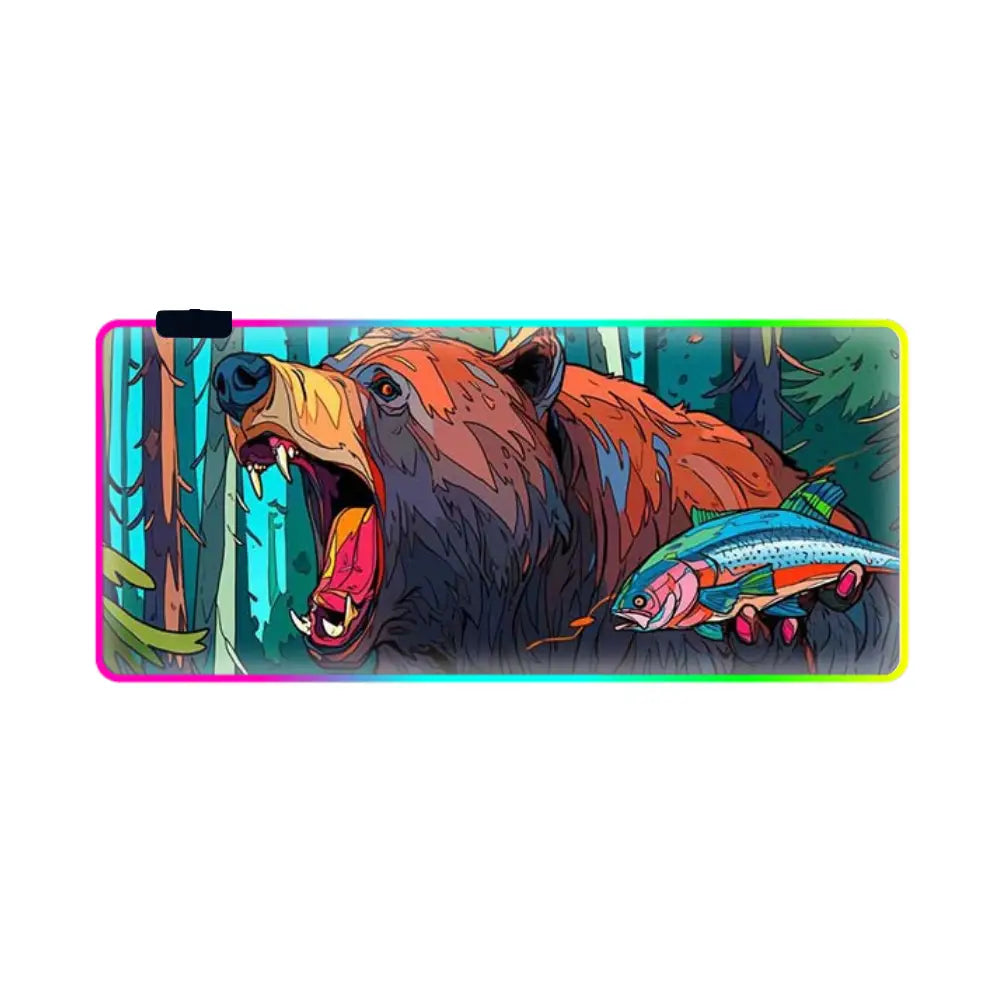 tapis de souris lumineux ours sauvage poisson