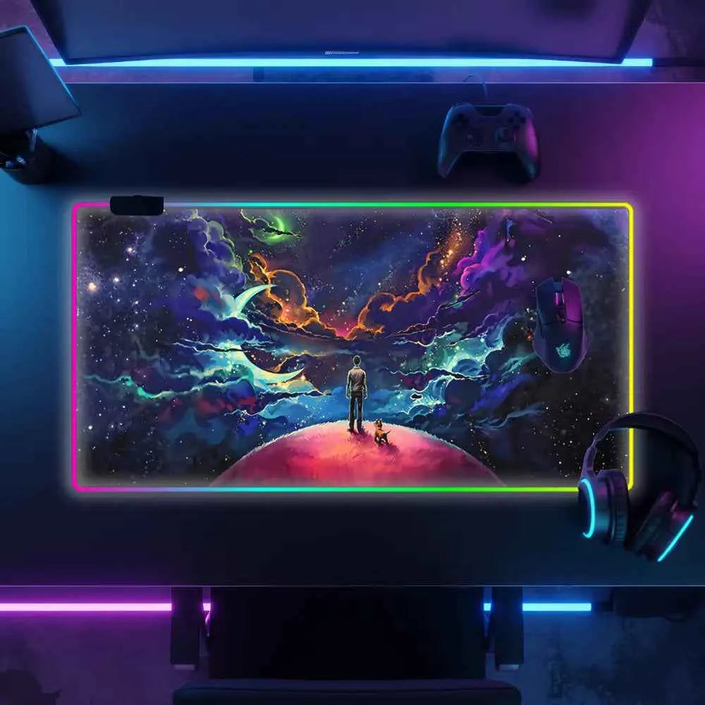 Tapis de souris lumineux planete lune nuit