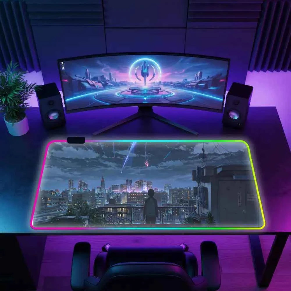 Tapis de souris lumineux your name face a la ville