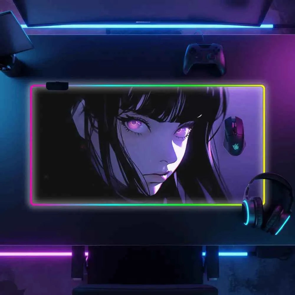 Tapis de souris neon femme anime au regard violet