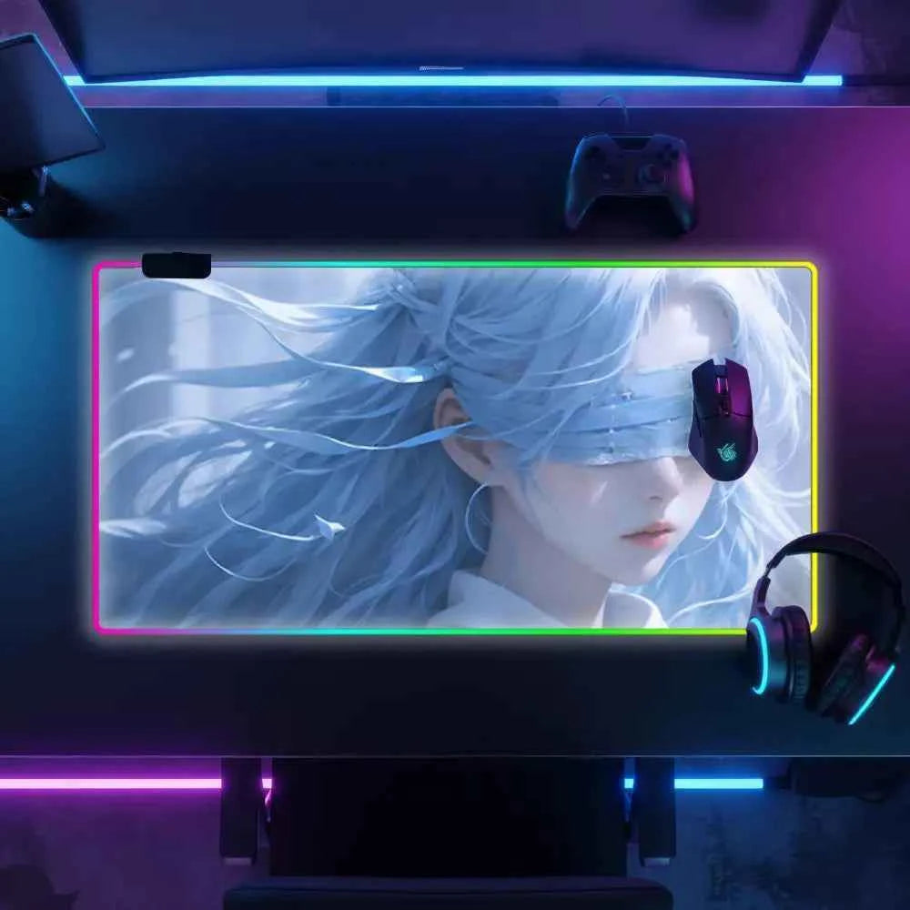 Tapis de souris neon femme anime yeux bandes