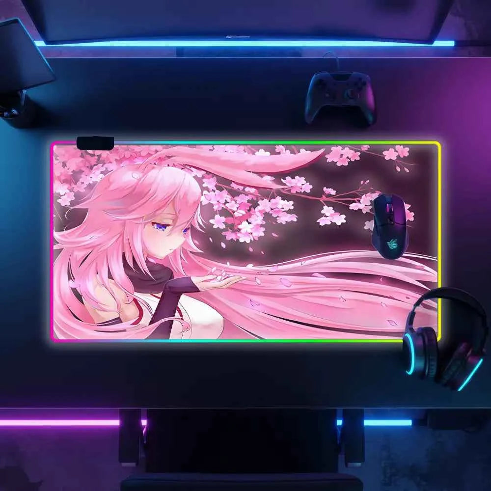 Tapis de souris neon fille manga rose fleurs