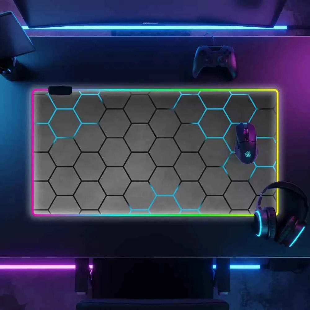 Tapis de souris neon hexagone bleu