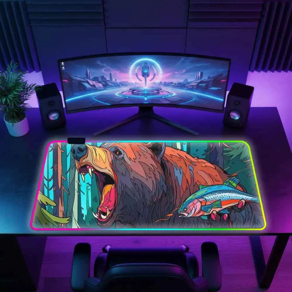 Tapis de souris neon ours sauvage poisson