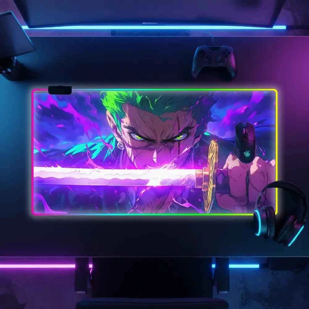 Tapis de souris neon zoro avec une epee