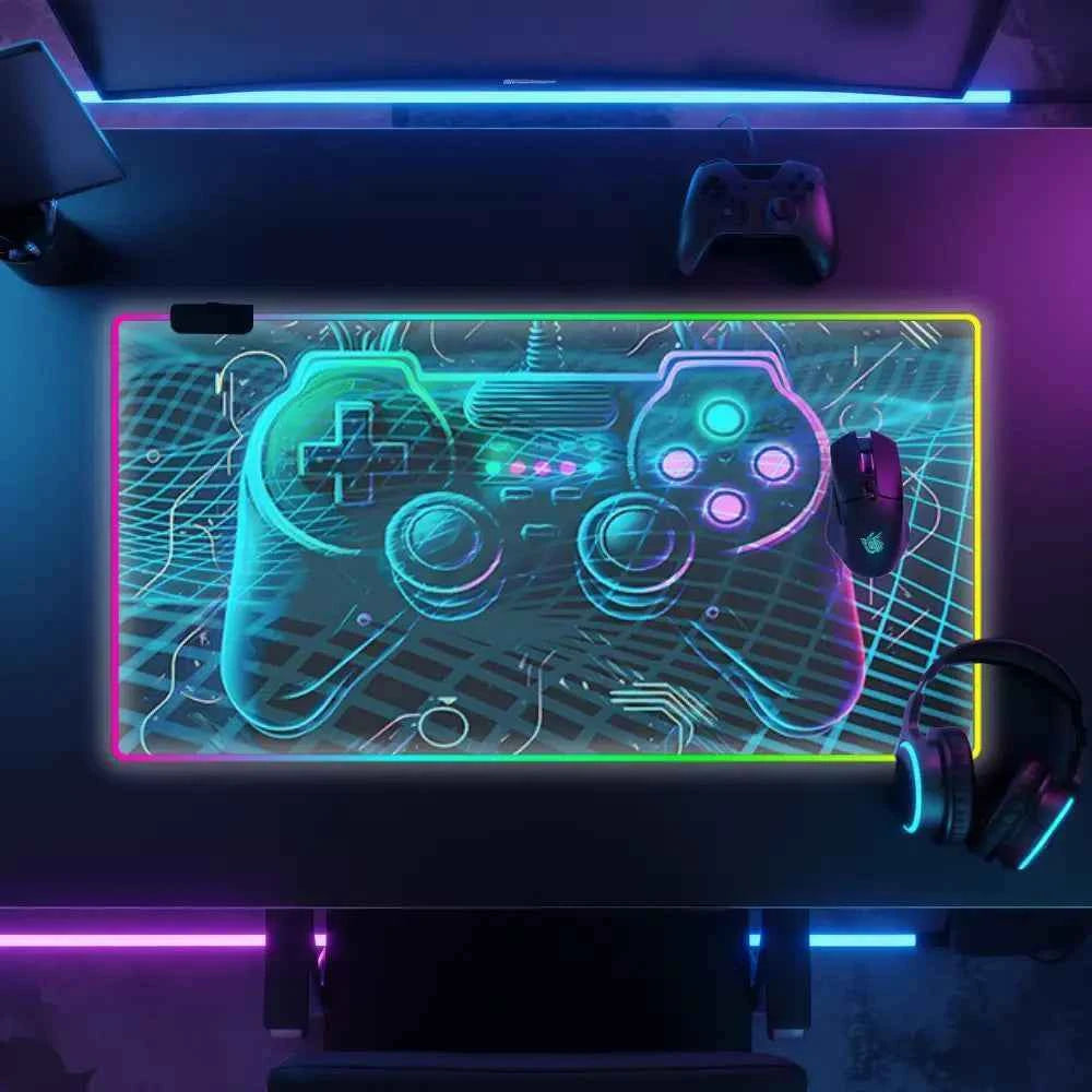 Tapis de souris pour gamer RGB manette bleu