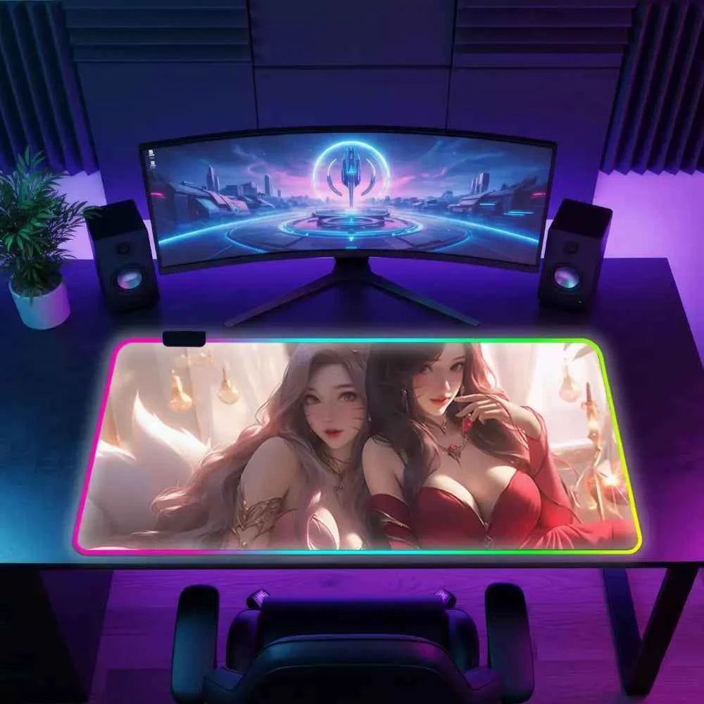 Tapis de souris rgb duo femmes manga gros boobs