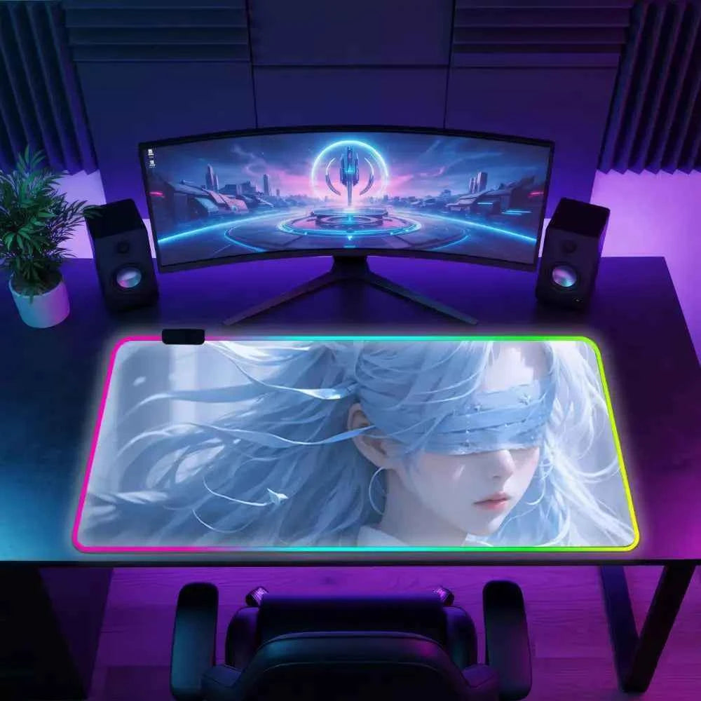 Tapis de souris rgb femme anime yeux bandes