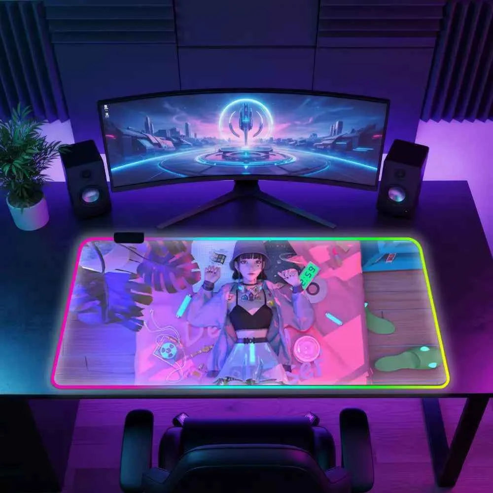 Tapis de souris rgb fille cyberpunk rose