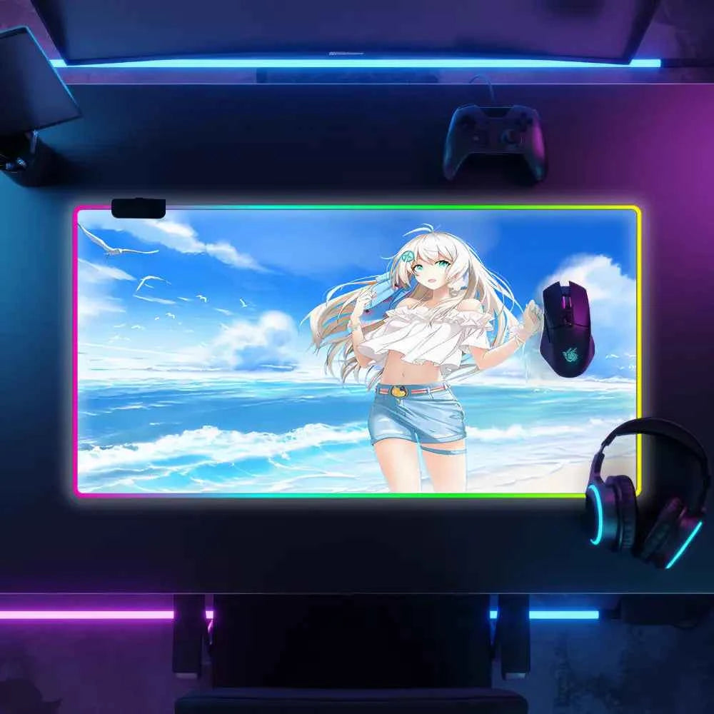 Tapis de souris rgb fille manga plage bleu
