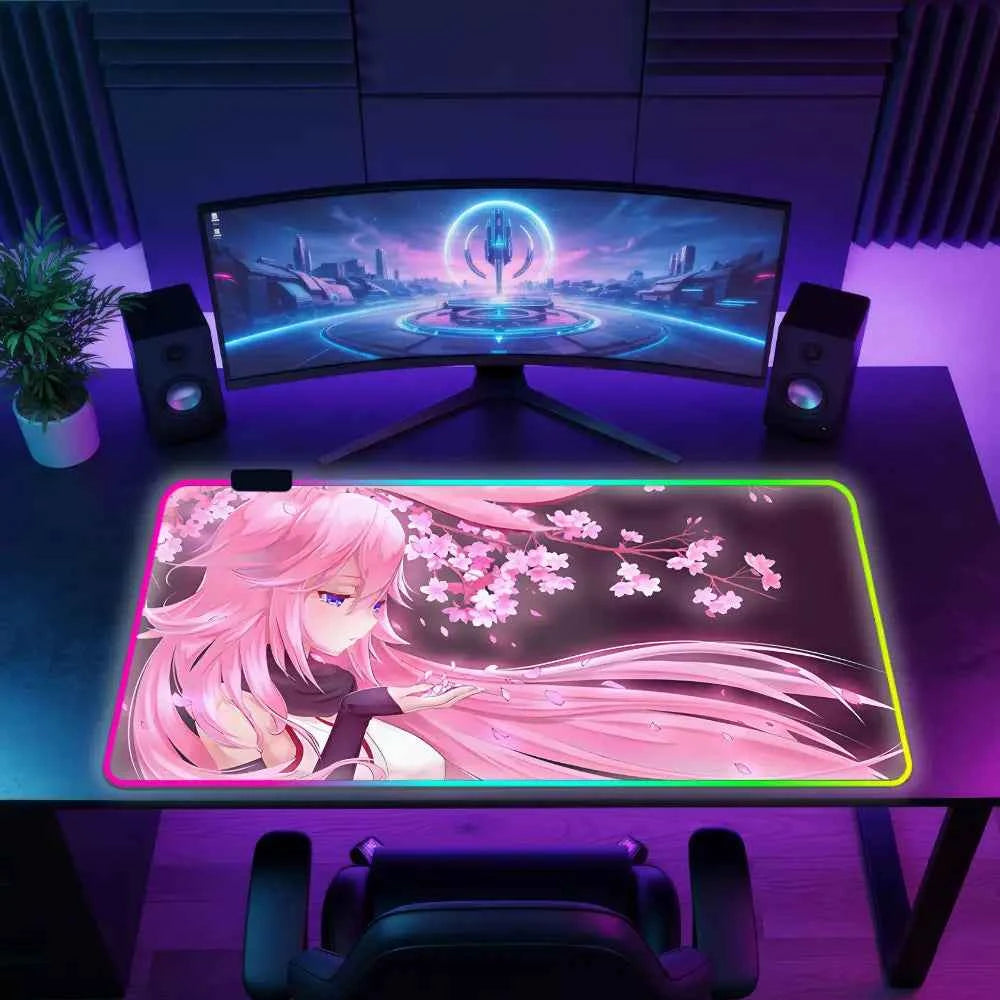 Tapis de souris rgb fille manga rose fleurs
