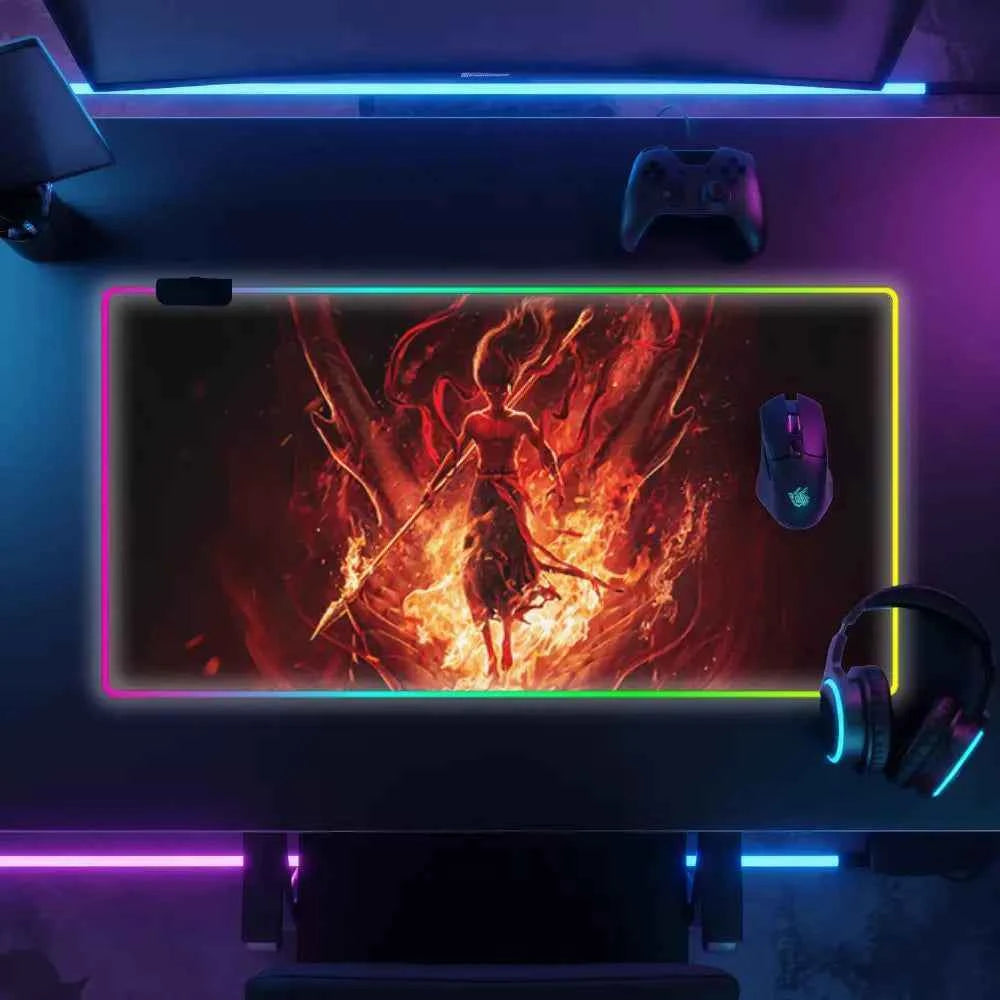 Tapis de souris rgb ne zha 2 enflamme