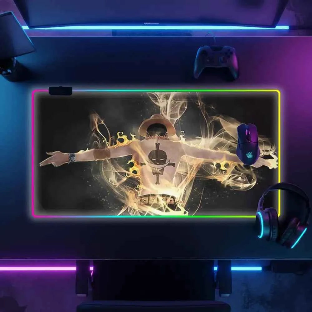 Tapis de souris rgb pour gamer one piece ace embrase
