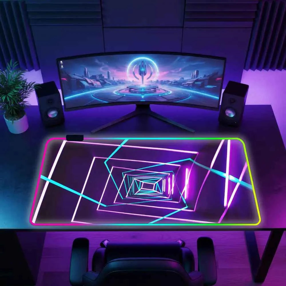 Tapis de souris xxl gamer rgb tunnel neon