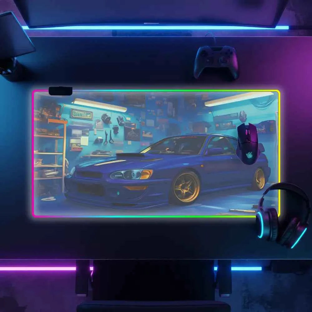 Tapis de souris xxl lumineu voiture bleu garage