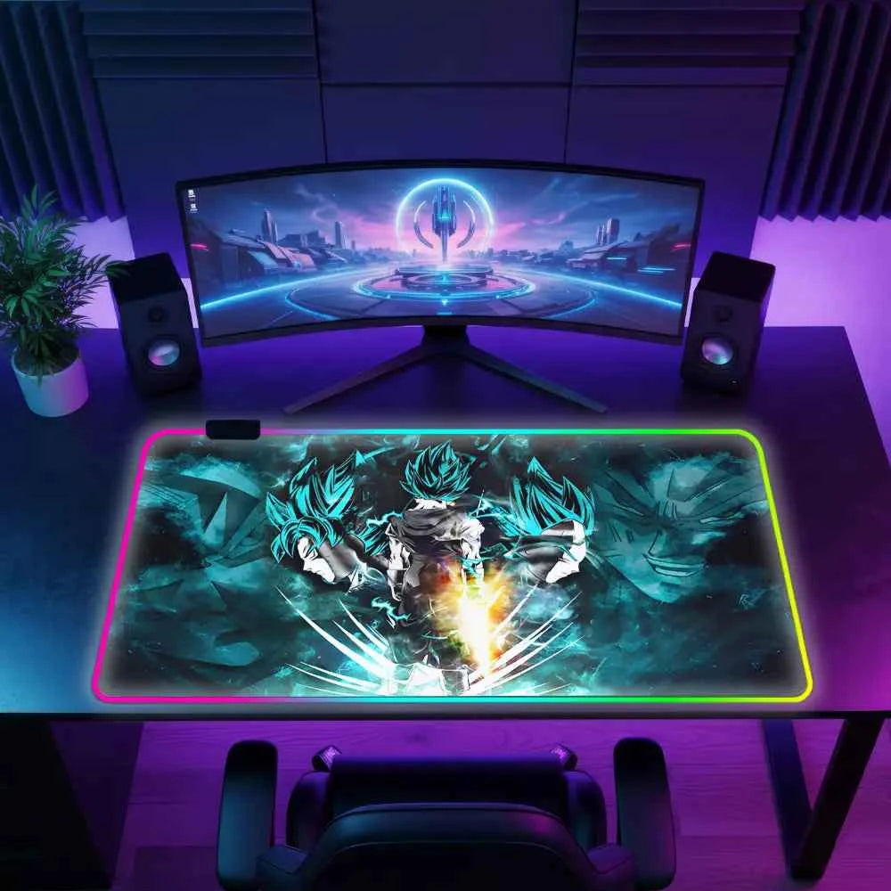 Tapis de souris xxl lumineux goku saiyan bleu