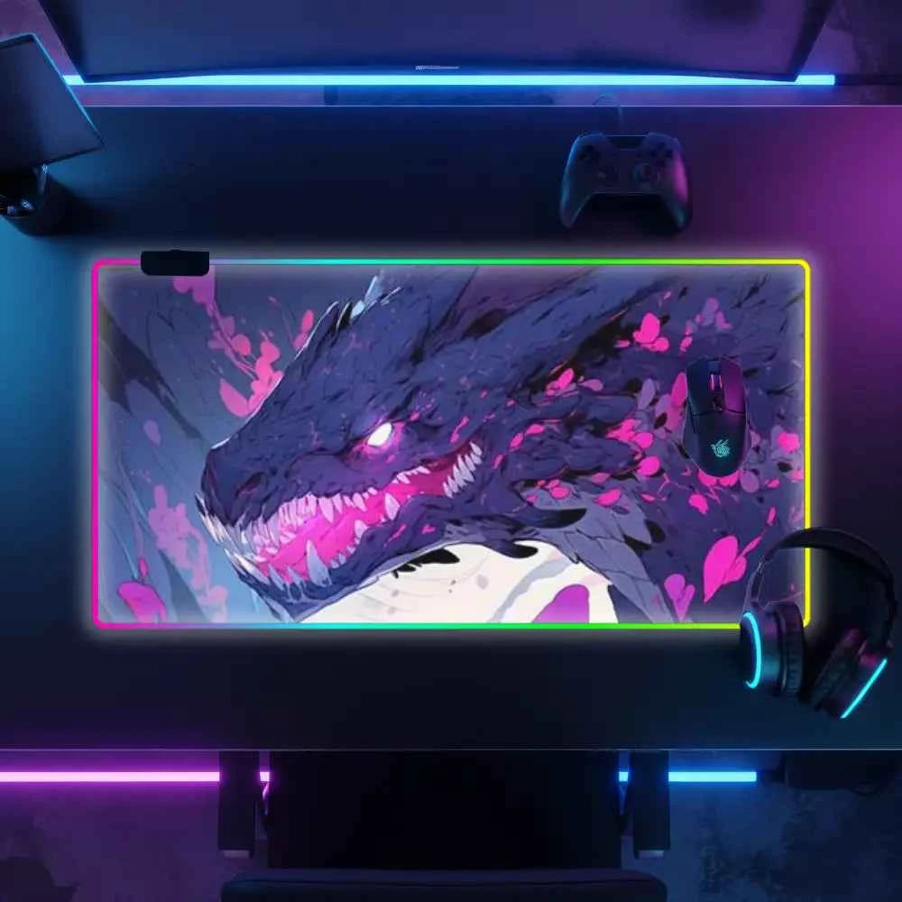 Tapis de souris xxl lumineux dragon violet