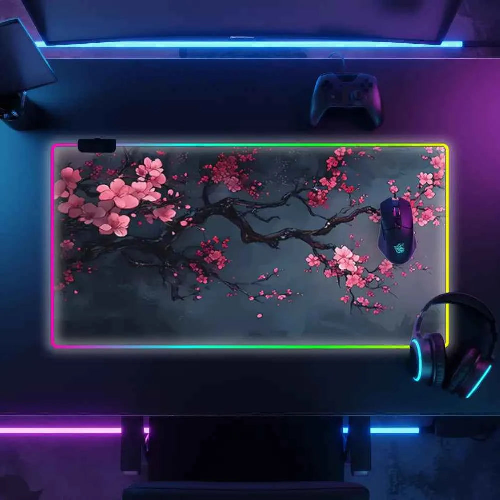 Tapis de souris xxl lumineux fleurs roses