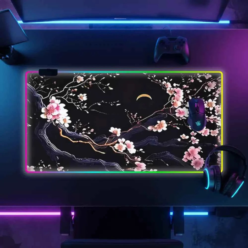 Tapis de souris xxl lumineux sakuna nocturne lune fleur
