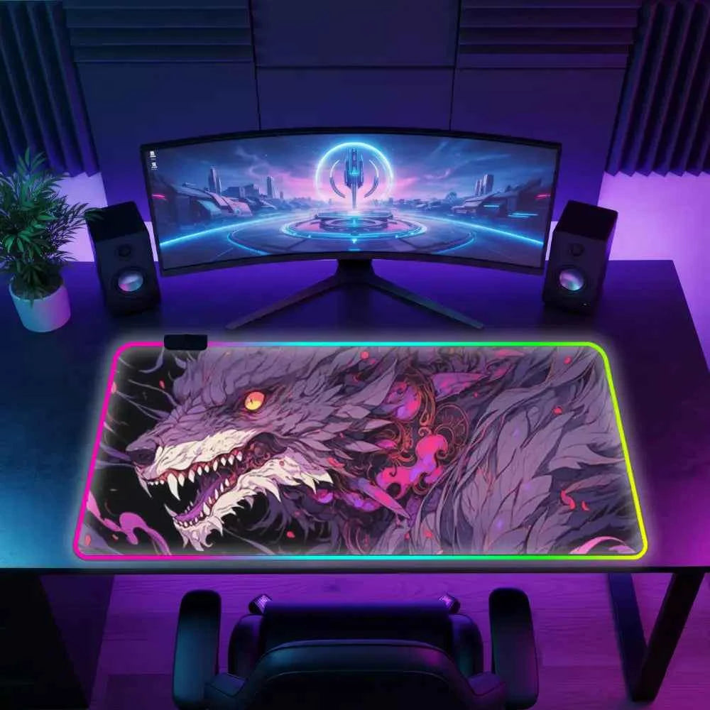 Tapis de souris xxl neon loup mystique