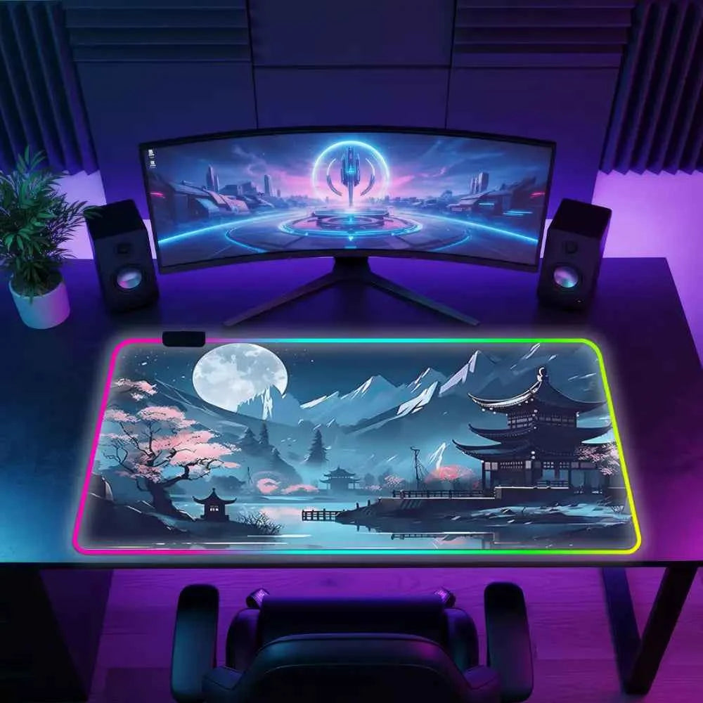 Tapis de souris xxl neon paysage japon lune