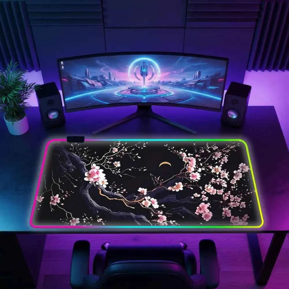 Tapis de souris xxl neon sakuna nocturne lune fleur
