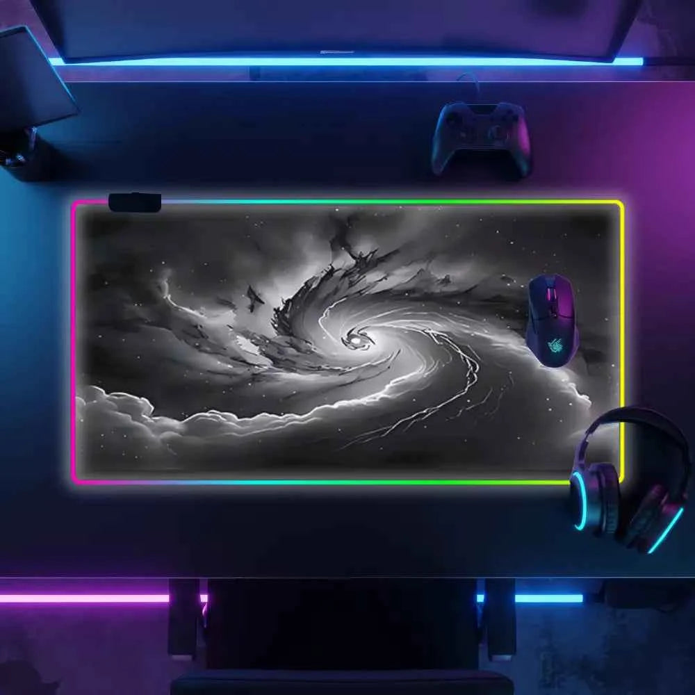 Tapis de souris xxl neon spirale noir