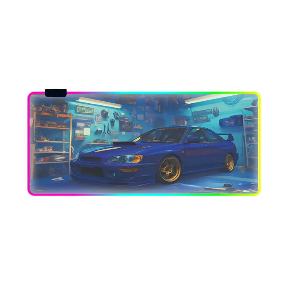 tapis de souris xxl neon voiture bleu garage