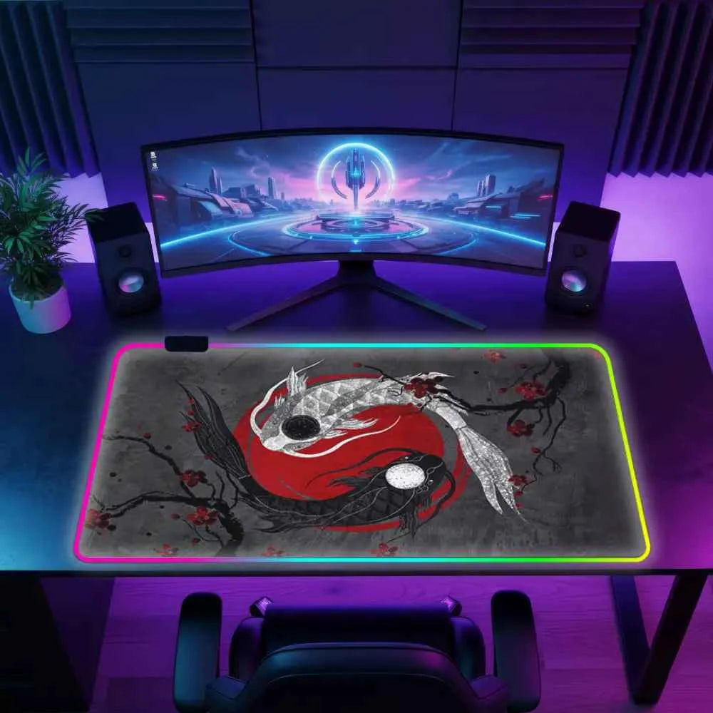 Tapis de souris xxl neon yin yang poisson