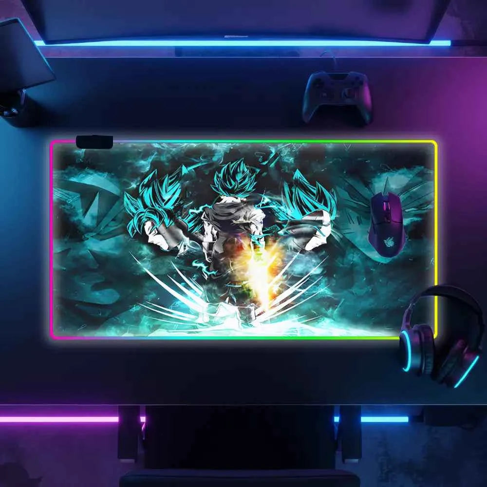 Tapis de souris xxl rgb goku saiyan bleu