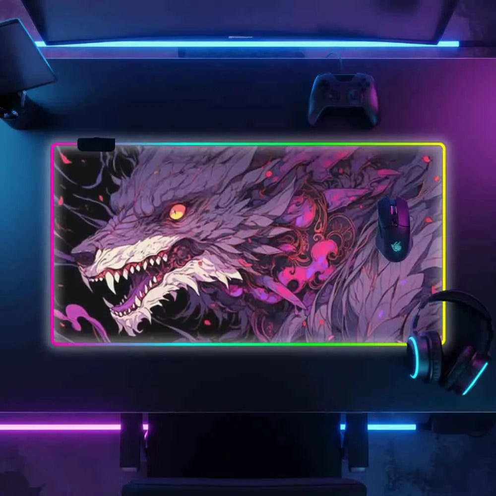 Tapis de souris xxl rgb loup mystique