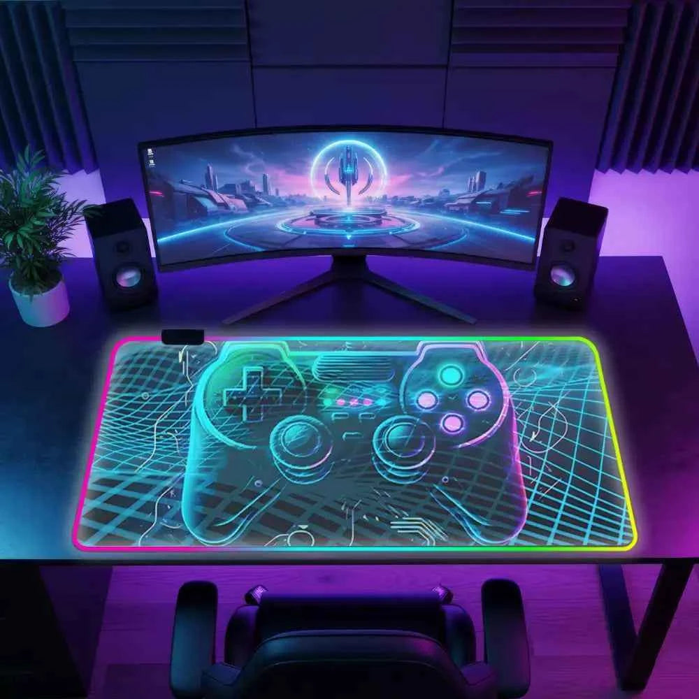 Tapis de souris xxl rgb manette bleu