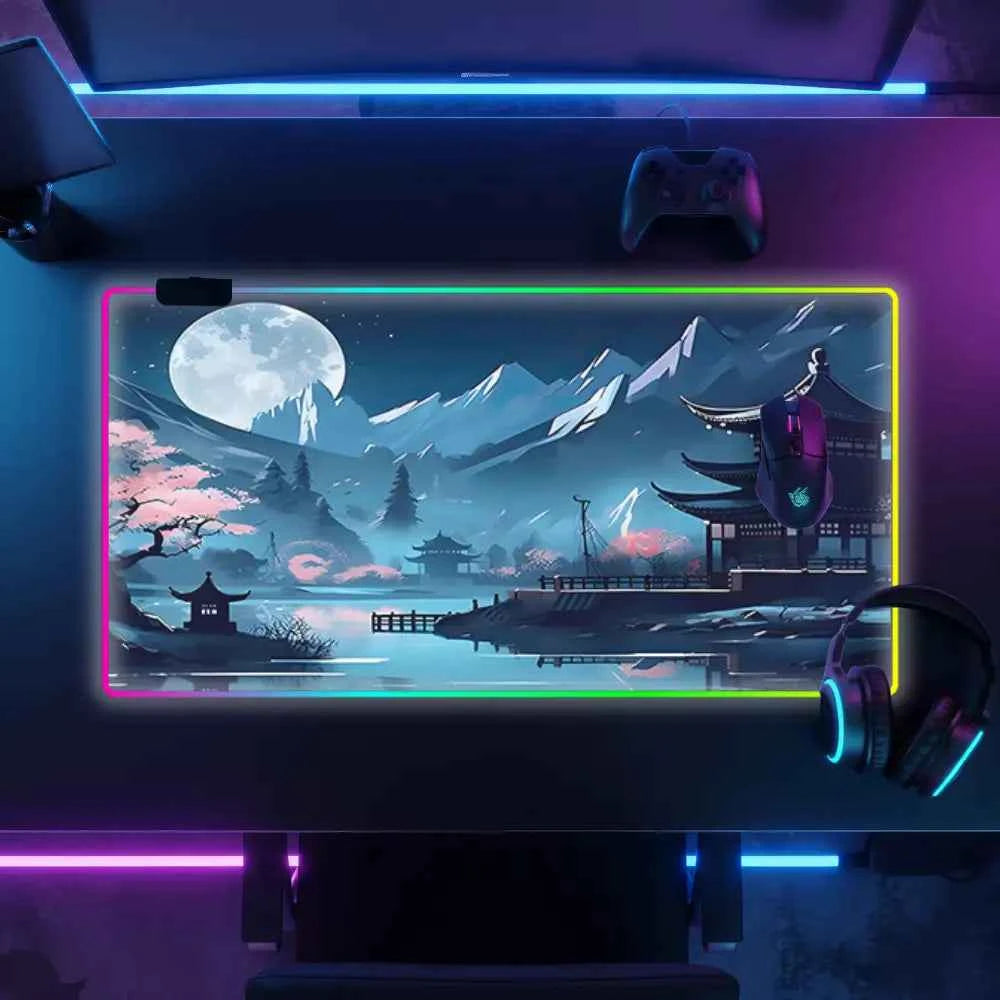 Tapis de souris xxl rgb paysage japon lune