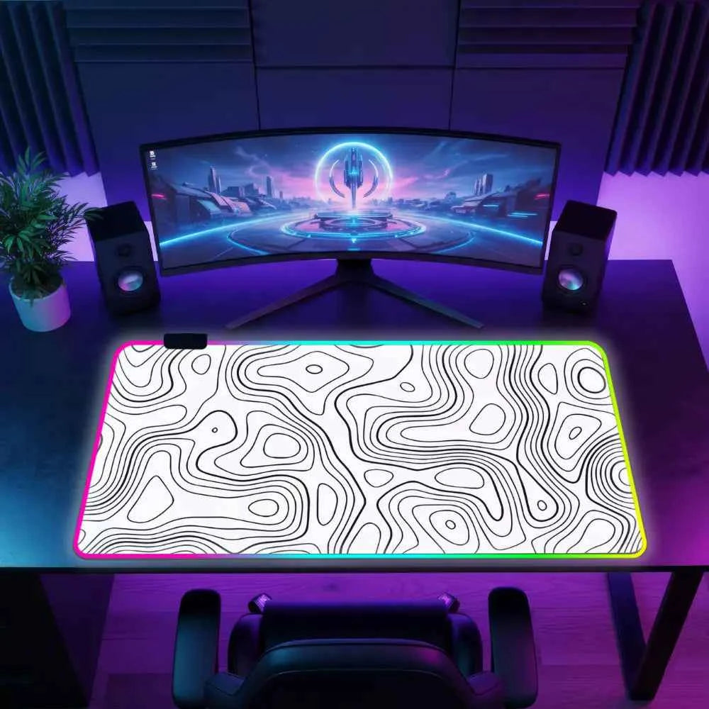 Tapis de souris xxl rgb topographique blanc
